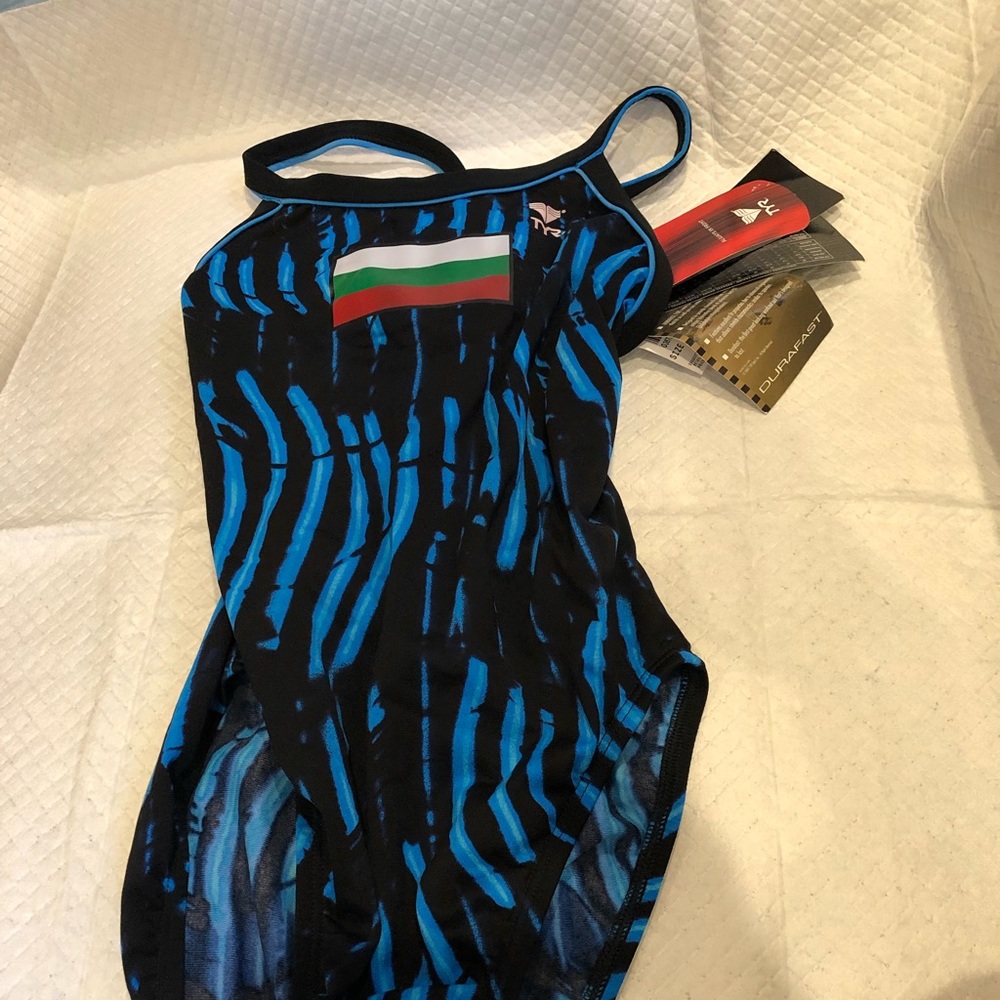 TYR Black and Blue One Piece Swimsuit with Dynamic Print